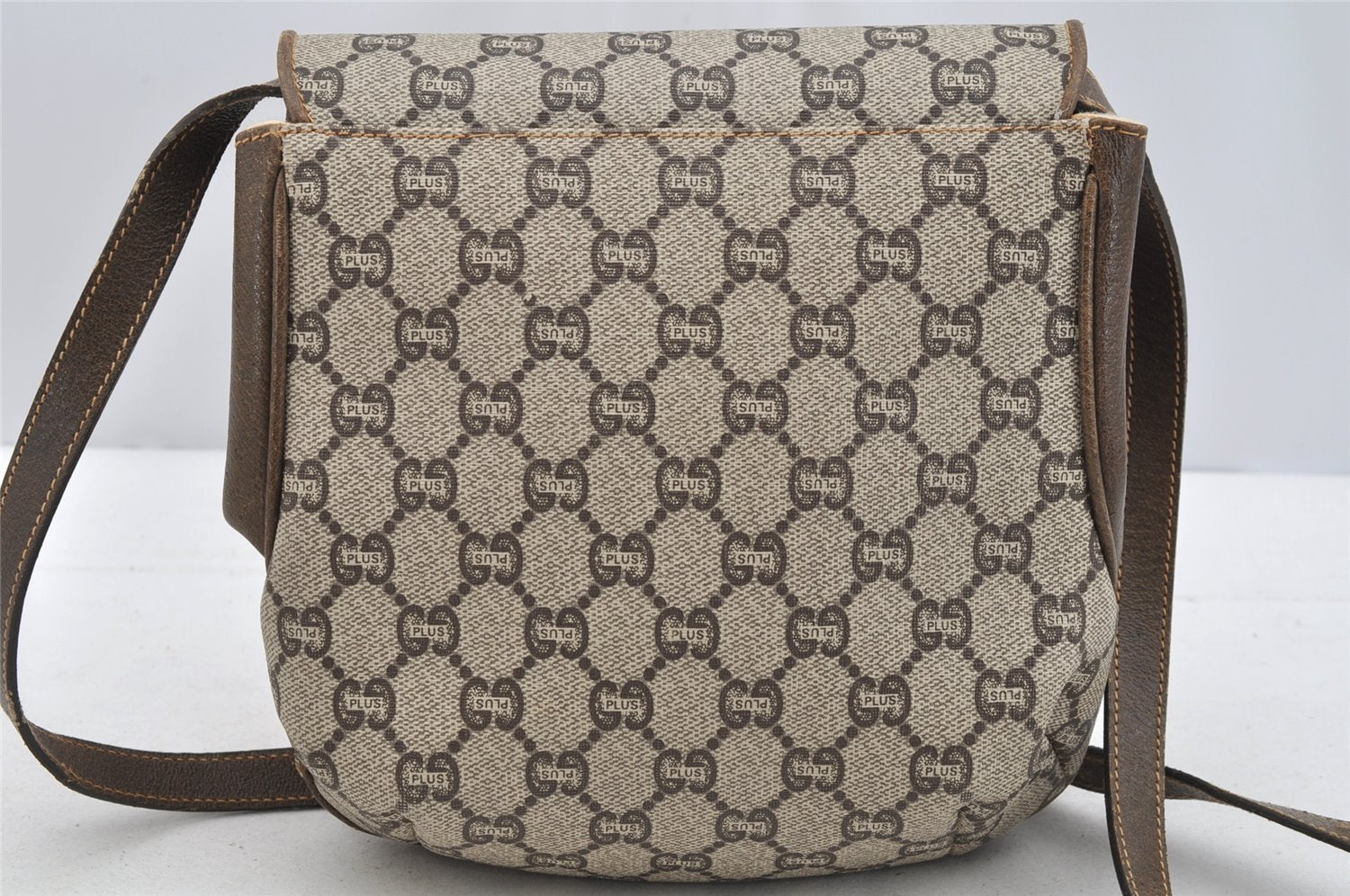 Authentic GUCCI GG Plus Shoulder Cross Body Bag PVC Leather Brown Junk 3699I