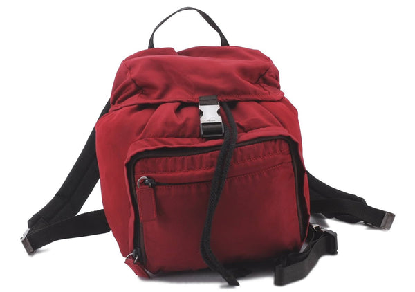 Authentic PRADA Nylon Leather Backpack Red 3710D