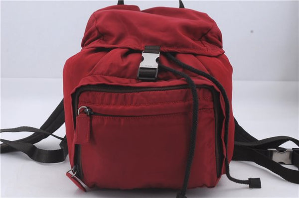 Authentic PRADA Nylon Leather Backpack Red 3710D