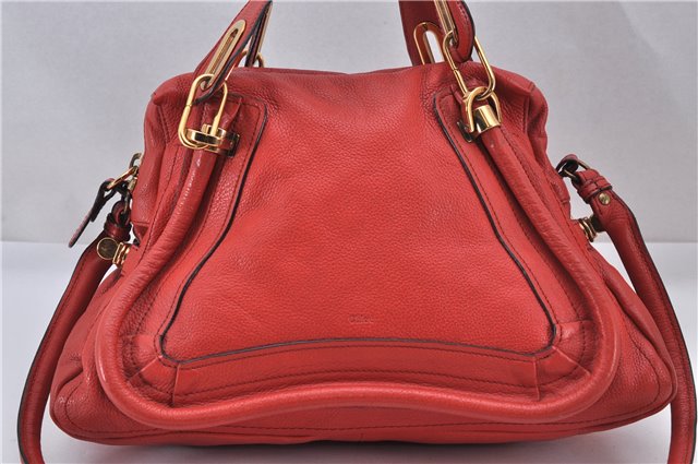 Authentic Chloe Paraty 2Way Shoulder Hand Bag Leather Red 3714F