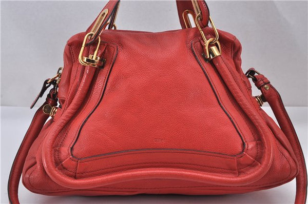 Authentic Chloe Paraty 2Way Shoulder Hand Bag Leather Red 3714F