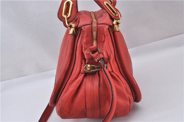 Authentic Chloe Paraty 2Way Shoulder Hand Bag Leather Red 3714F