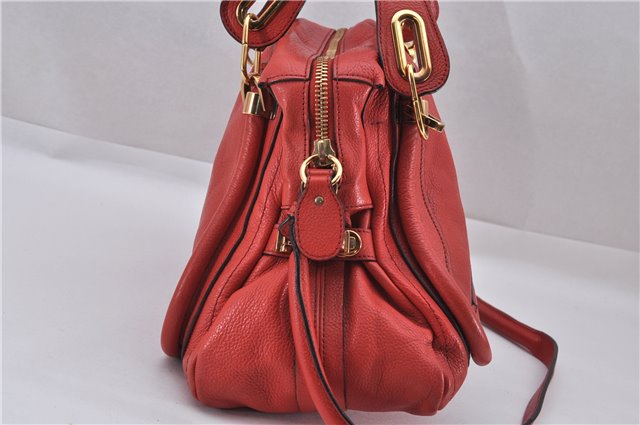 Authentic Chloe Paraty 2Way Shoulder Hand Bag Leather Red 3714F