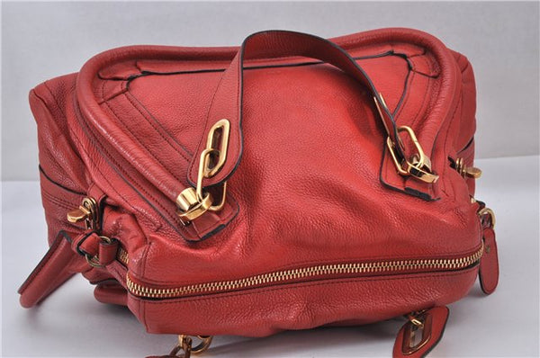 Authentic Chloe Paraty 2Way Shoulder Hand Bag Leather Red 3714F