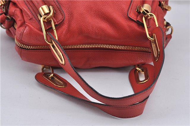 Authentic Chloe Paraty 2Way Shoulder Hand Bag Leather Red 3714F