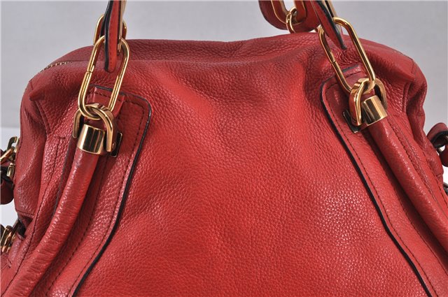 Authentic Chloe Paraty 2Way Shoulder Hand Bag Leather Red 3714F