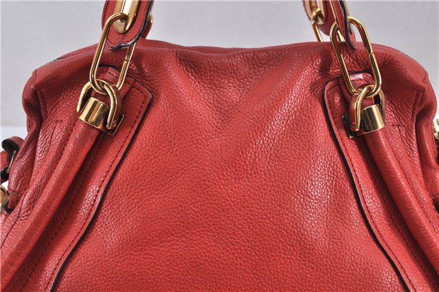 Authentic Chloe Paraty 2Way Shoulder Hand Bag Leather Red 3714F