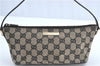 Authentic GUCCI Hand Bag Pouch Purse GG Canvas Leather 0391103 Navy Blue 3717C
