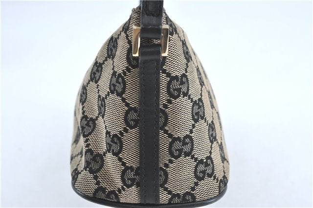 Authentic GUCCI Hand Bag Pouch Purse GG Canvas Leather 0391103 Navy Blue 3717C