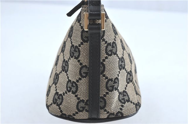 Authentic GUCCI Hand Bag Pouch Purse GG Canvas Leather 0391103 Navy Blue 3717C