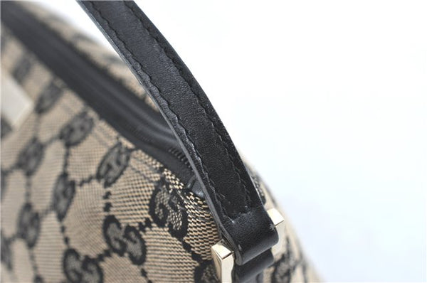 Authentic GUCCI Hand Bag Pouch Purse GG Canvas Leather 0391103 Navy Blue 3717C