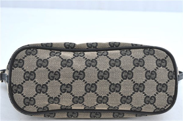 Authentic GUCCI Hand Bag Pouch Purse GG Canvas Leather 0391103 Navy Blue 3717C