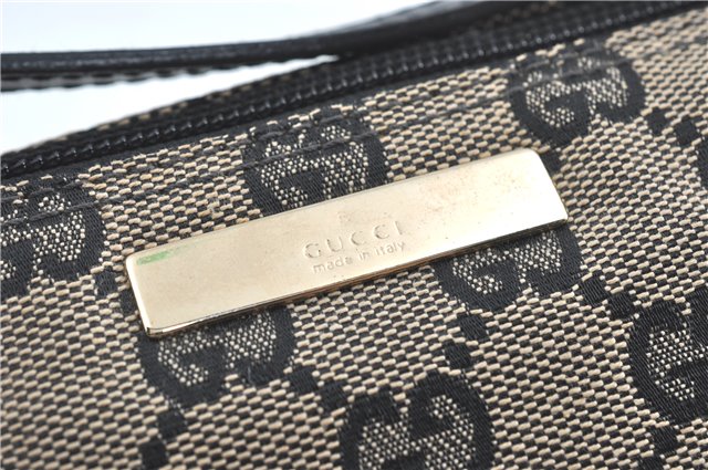 Authentic GUCCI Hand Bag Pouch Purse GG Canvas Leather 0391103 Navy Blue 3717C