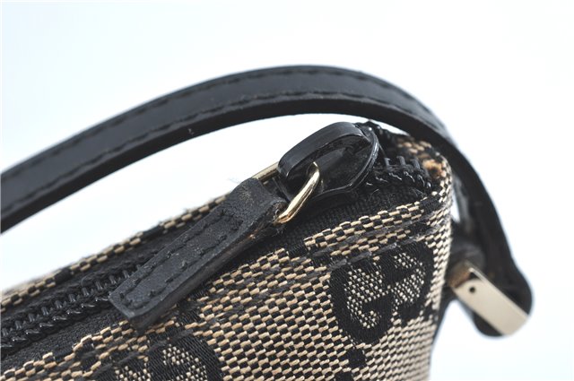 Authentic GUCCI Hand Bag Pouch Purse GG Canvas Leather 0391103 Navy Blue 3717C