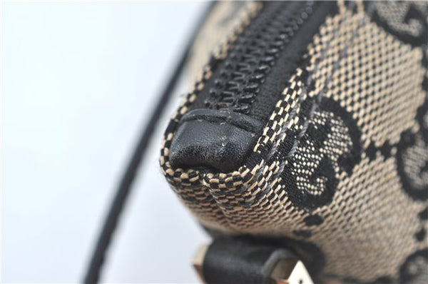 Authentic GUCCI Hand Bag Pouch Purse GG Canvas Leather 0391103 Navy Blue 3717C