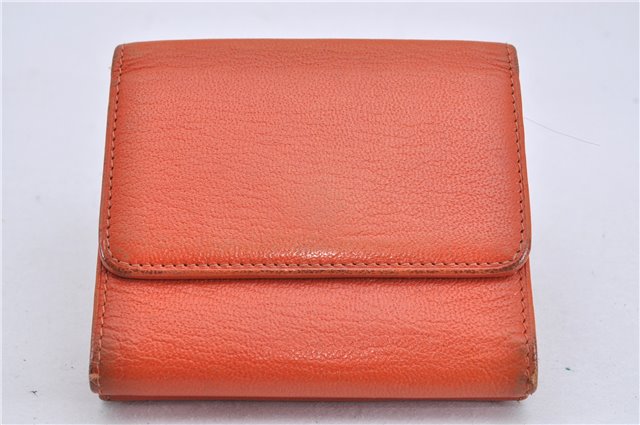 Authentic CHANEL Calf Skin CoCo Mark Trifold Wallet Purse Orange Junk 3736F