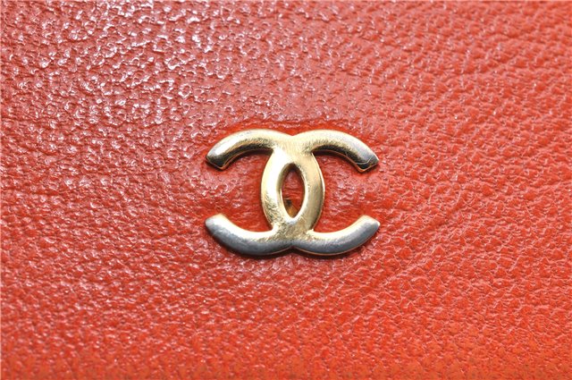 Authentic CHANEL Calf Skin CoCo Mark Trifold Wallet Purse Orange Junk 3736F