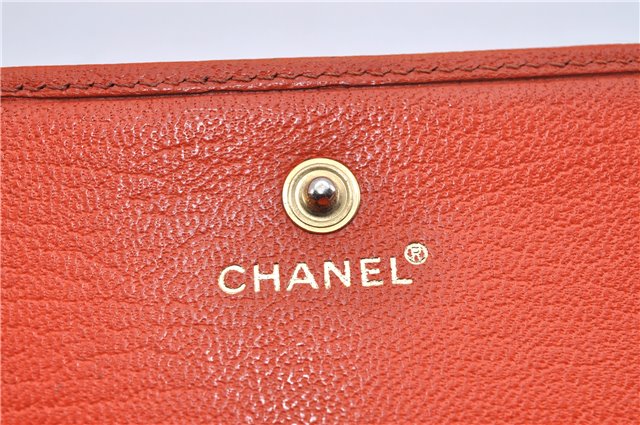 Authentic CHANEL Calf Skin CoCo Mark Trifold Wallet Purse Orange Junk 3736F