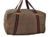 Authentic GUCCI Web Sherry Line Micro GG PVC Leather Boston Bag Brown 3753I