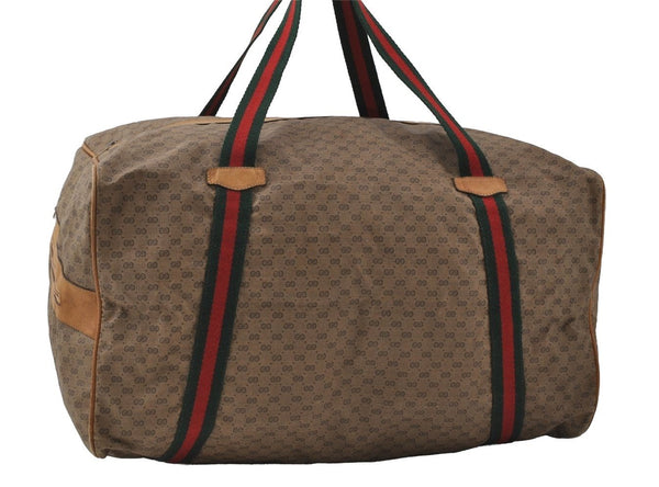 Authentic GUCCI Web Sherry Line Micro GG PVC Leather Boston Bag Brown 3753I
