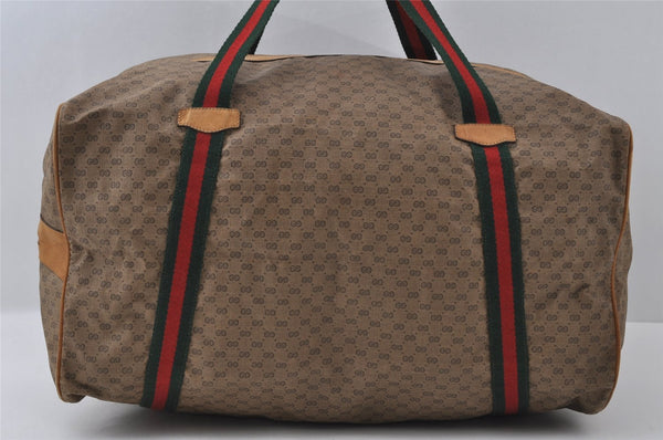 Authentic GUCCI Web Sherry Line Micro GG PVC Leather Boston Bag Brown 3753I