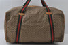 Authentic GUCCI Web Sherry Line Micro GG PVC Leather Boston Bag Brown 3753I