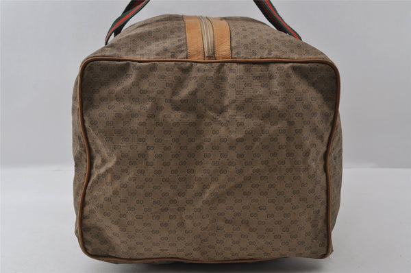 Authentic GUCCI Web Sherry Line Micro GG PVC Leather Boston Bag Brown 3753I
