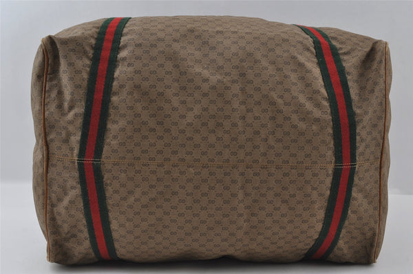 Authentic GUCCI Web Sherry Line Micro GG PVC Leather Boston Bag Brown 3753I