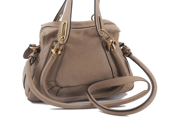 Authentic Chloe Paraty 2Way Shoulder Hand Bag Leather Beige 3755D