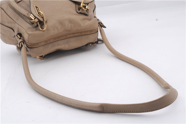 Authentic Chloe Paraty 2Way Shoulder Hand Bag Leather Beige 3755D