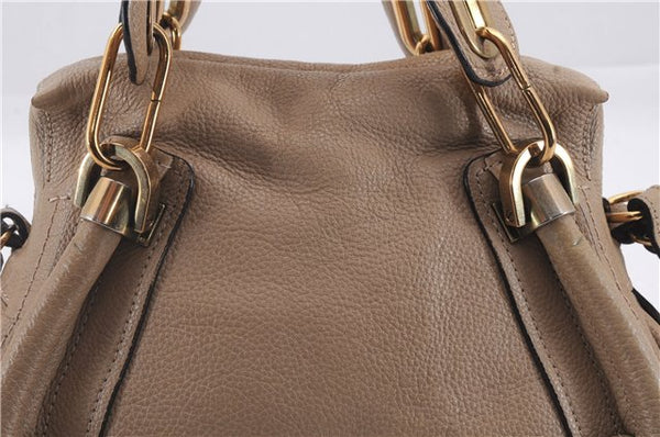 Authentic Chloe Paraty 2Way Shoulder Hand Bag Leather Beige 3755D