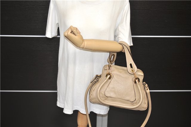 Authentic Chloe Paraty 2Way Shoulder Hand Bag Leather Beige 3755D