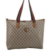 Authentic GUCCI Web Sherry Line GG Plus GG PVC Leather Tote Bag Brown 3769I
