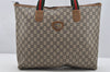 Authentic GUCCI Web Sherry Line GG Plus GG PVC Leather Tote Bag Brown 3769I