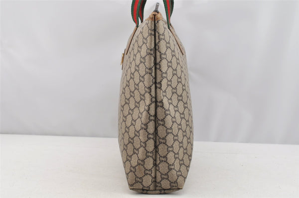 Authentic GUCCI Web Sherry Line GG Plus GG PVC Leather Tote Bag Brown 3769I