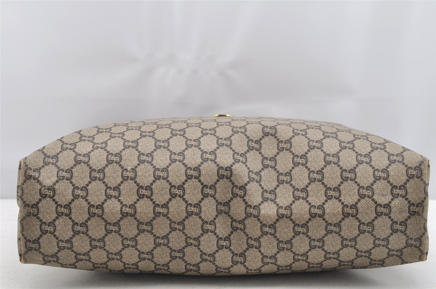 Authentic GUCCI Web Sherry Line GG Plus GG PVC Leather Tote Bag Brown 3769I