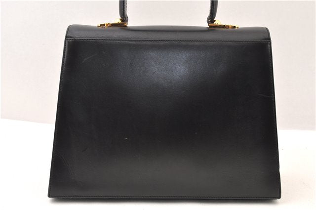 Authentic Ferragamo Gancini Leather 2 Way Shoulder Hand Bag Purse Black 3782F