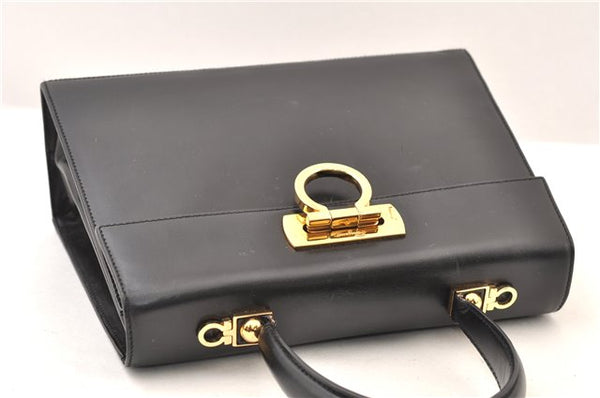 Authentic Ferragamo Gancini Leather 2 Way Shoulder Hand Bag Purse Black 3782F