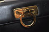 Authentic Ferragamo Gancini Leather 2 Way Shoulder Hand Bag Purse Black 3782F