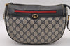 Authentic GUCCI Sherry Line Shoulder Bag GG PVC Leather Navy Blue Junk 3782I