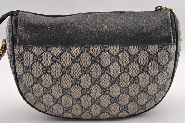Authentic GUCCI Sherry Line Shoulder Bag GG PVC Leather Navy Blue Junk 3782I