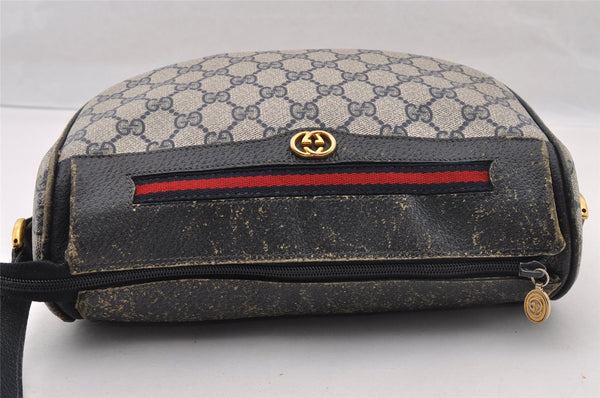 Authentic GUCCI Sherry Line Shoulder Bag GG PVC Leather Navy Blue Junk 3782I