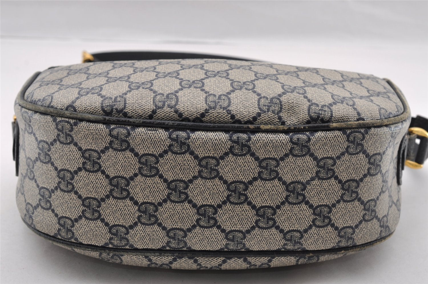 Authentic GUCCI Sherry Line Shoulder Bag GG PVC Leather Navy Blue Junk 3782I