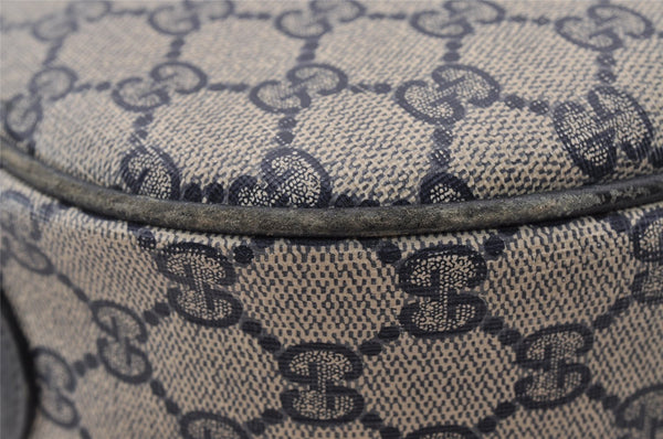 Authentic GUCCI Sherry Line Shoulder Bag GG PVC Leather Navy Blue Junk 3782I