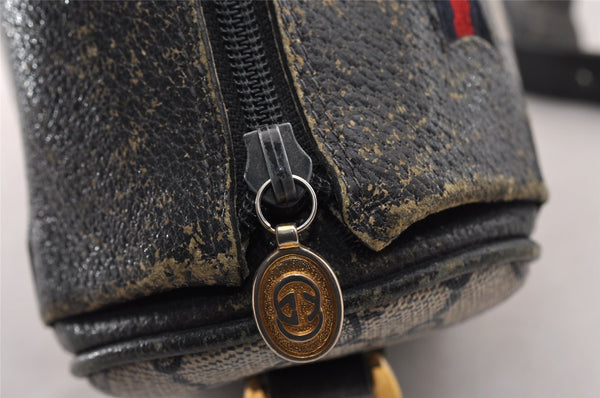 Authentic GUCCI Sherry Line Shoulder Bag GG PVC Leather Navy Blue Junk 3782I