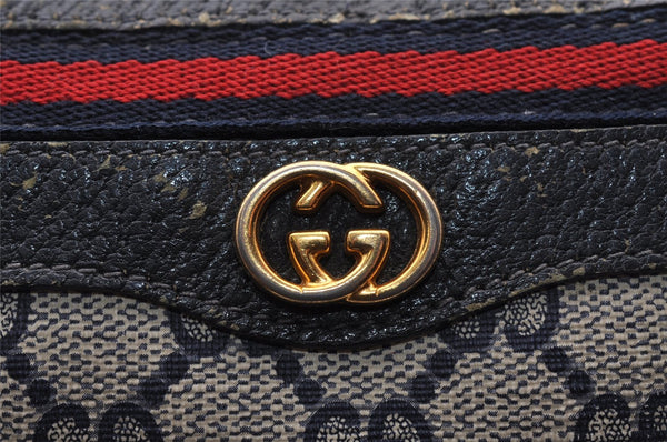 Authentic GUCCI Sherry Line Shoulder Bag GG PVC Leather Navy Blue Junk 3782I