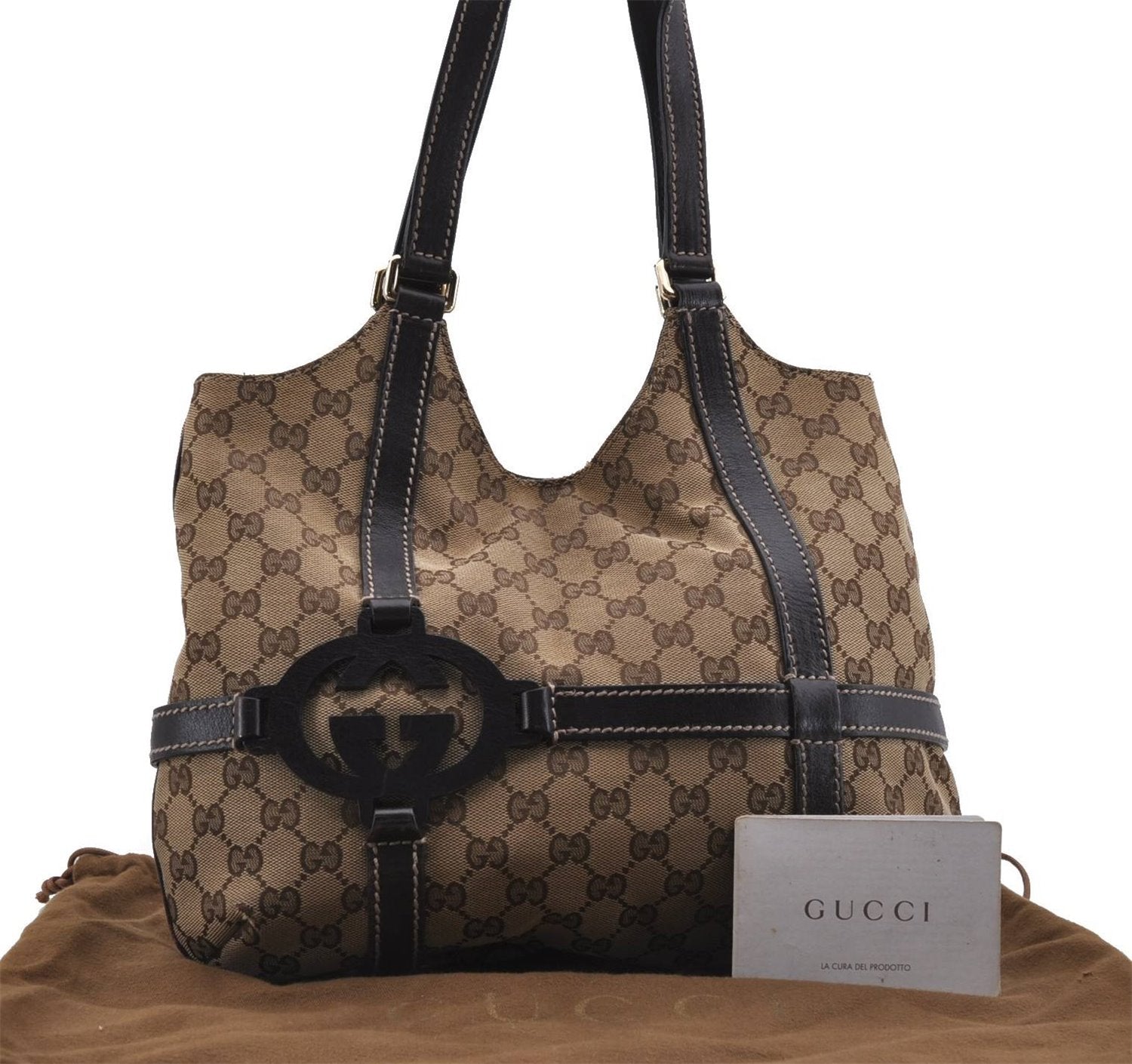 Authentic GUCCI Shoulder Tote Bag GG Canvas Leather 181502 Brown 3791D