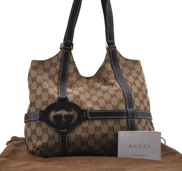 Authentic GUCCI Shoulder Tote Bag GG Canvas Leather 181502 Brown 3791D