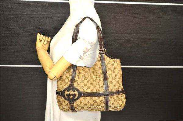 Authentic GUCCI Shoulder Tote Bag GG Canvas Leather 181502 Brown 3791D