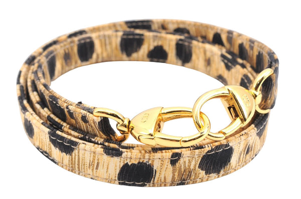 Authentic Christian Dior Leopard Pattern Shoulder Strap Nylon 41.7" Yellow 3799E